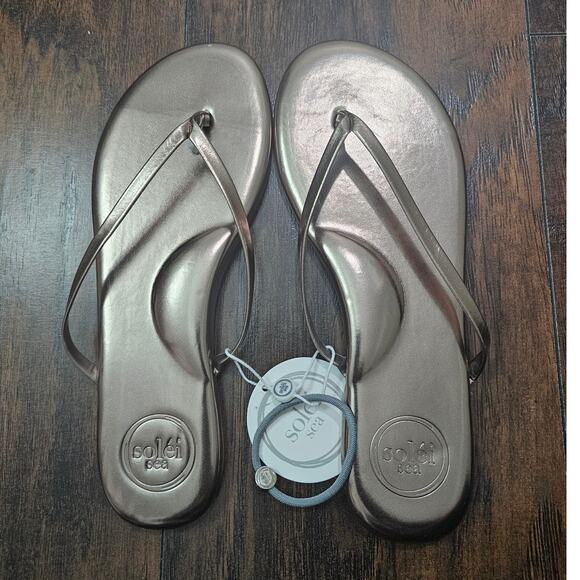 New Revolve Solei Sea Flip Flop Metallic Pewter Size 7 Vegan Leather - Picture 4 of 5